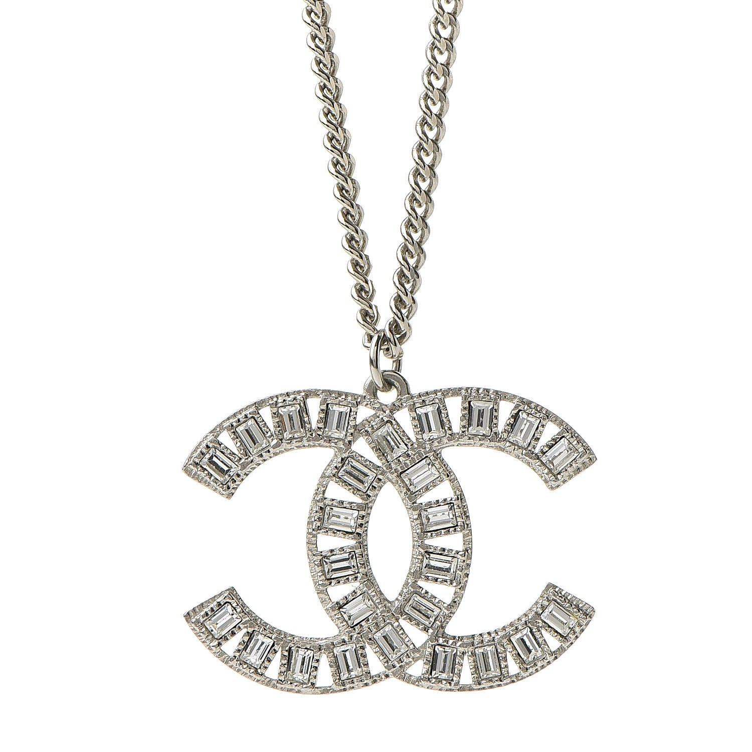 Chanel Baguette Crystal CC Necklace Silver 4 of 7
