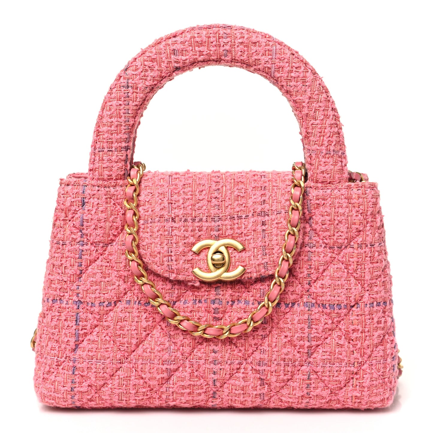 Tweed Quilted Nano Kelly Shopper Pink