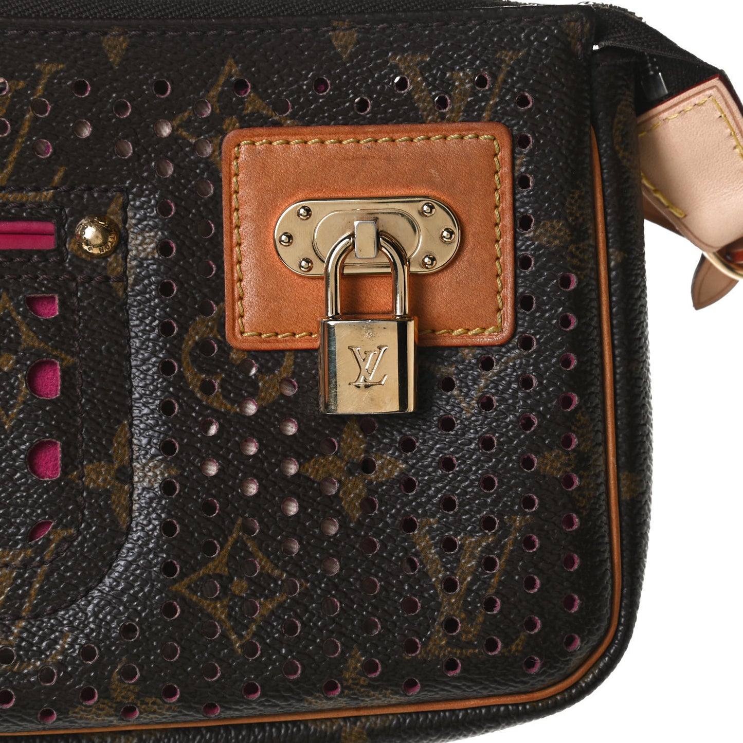 Monogram Perforated Pochette Accessories Bag Fuchsia