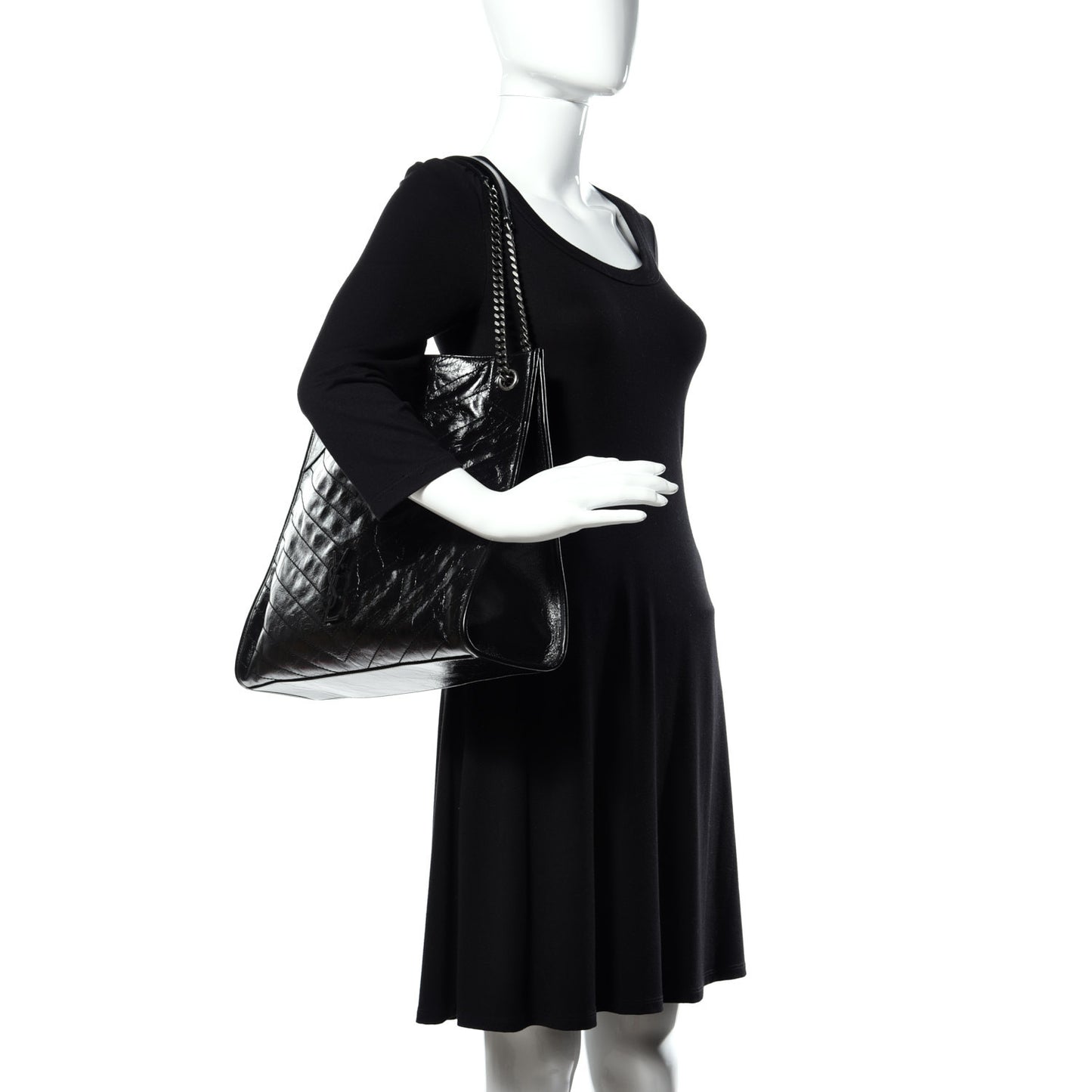 Crinkled Calfskin Matelasse Monogram Niki Shoulder Bag Black