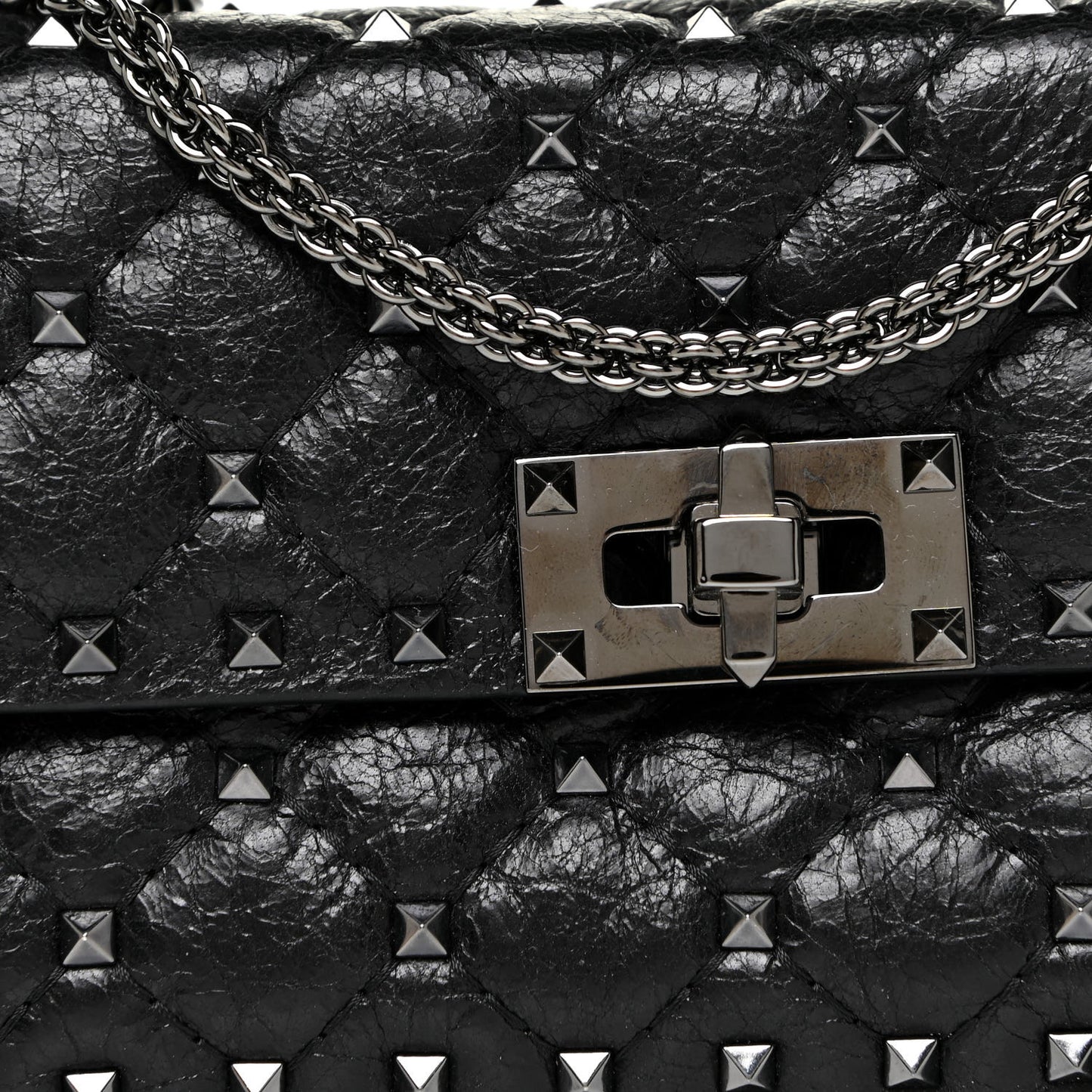Craquele Nappa Small Rockstud Spike Shoulder Bag Black