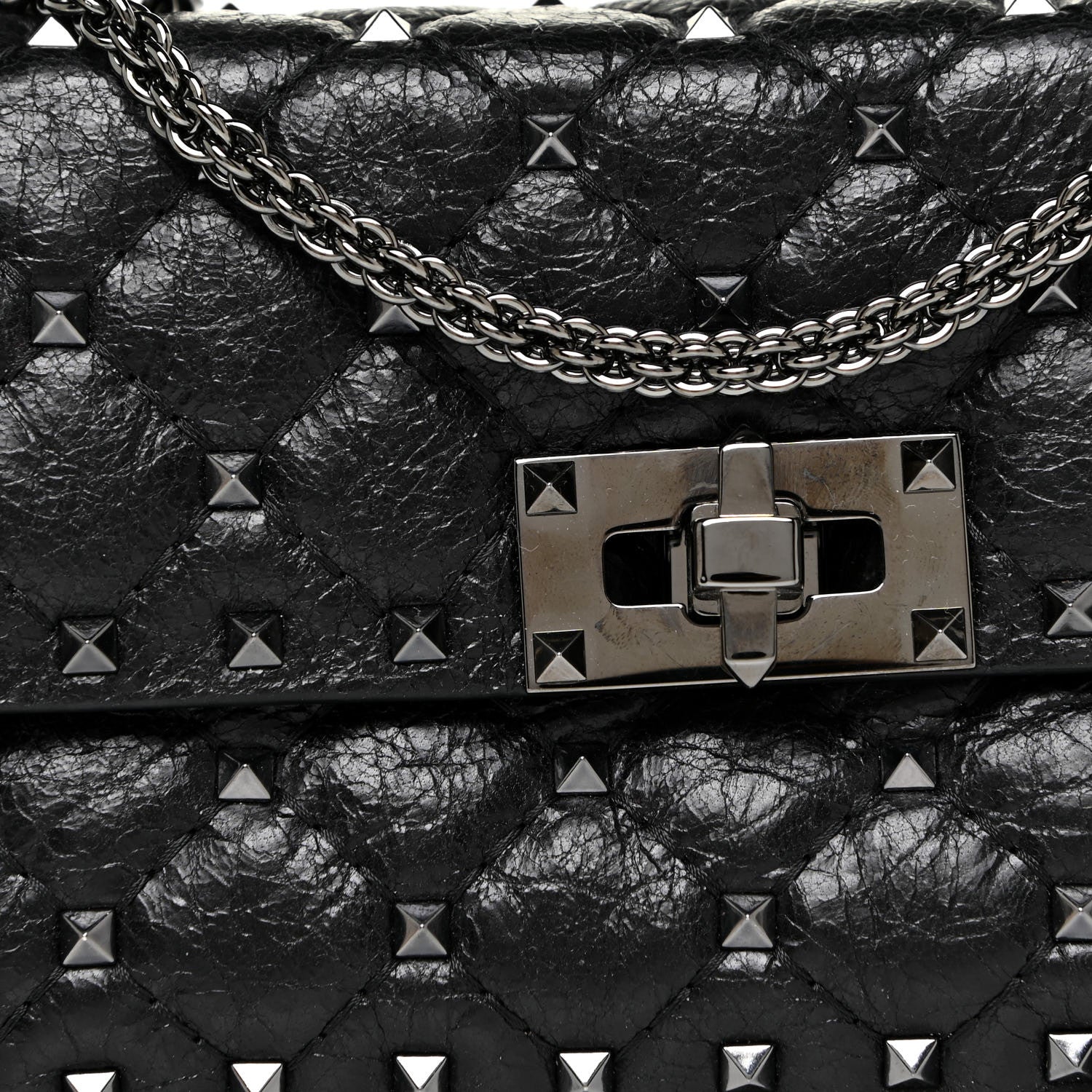 Valentino Garavani Craquele Nappa Small Rockstud Spike Shoulder Bag Black 7 of 10