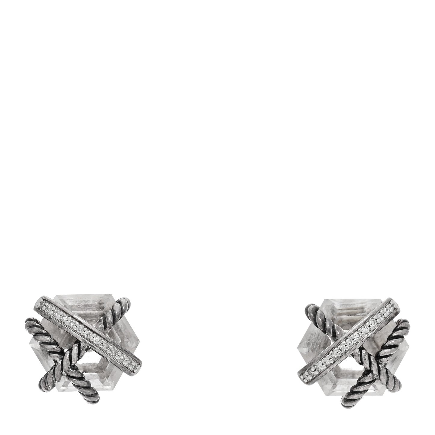 Sterling Silver Diamond Crystal 10mm Cable Wrap Earrings