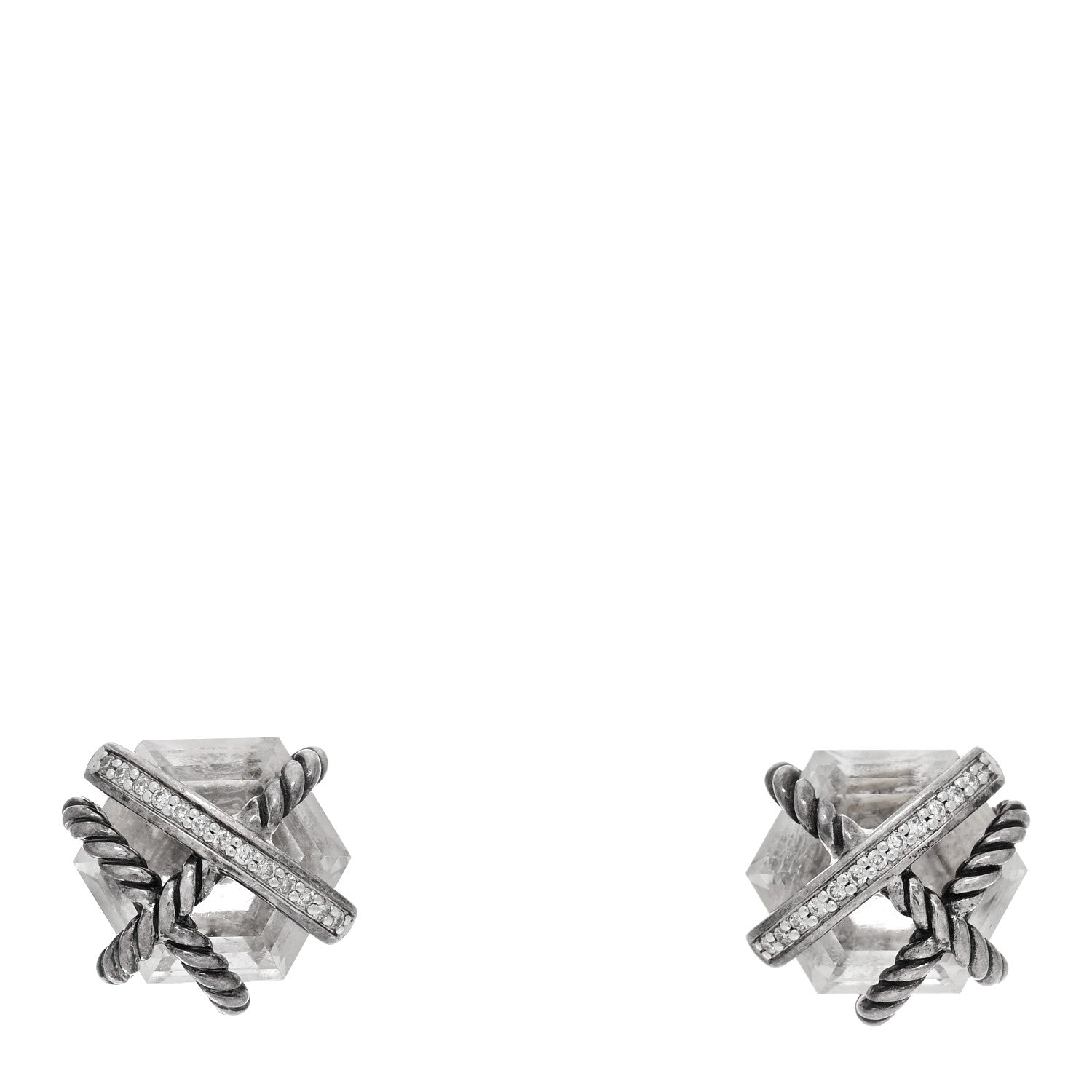David Yurman Sterling Silver Diamond Crystal 10mm Cable Wrap Earrings 1 of 4