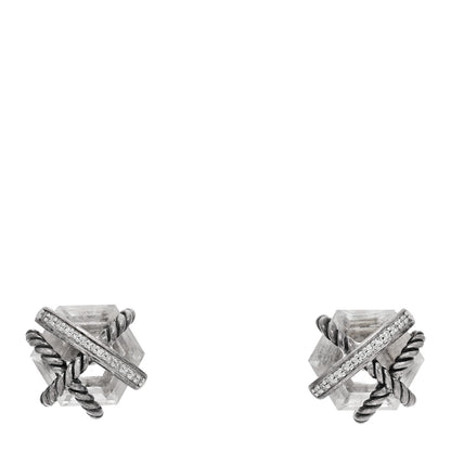David Yurman Sterling Silver Diamond Crystal 10mm Cable Wrap Earrings 1 of 4