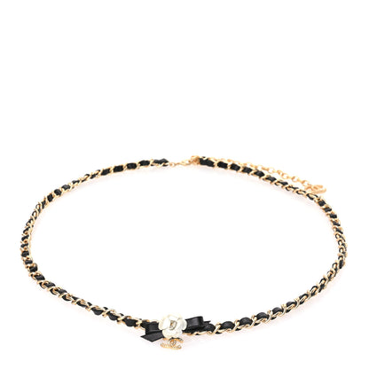 Chanel Calfskin Crystal Chain Camellia Belt Black Gold 1 of 4