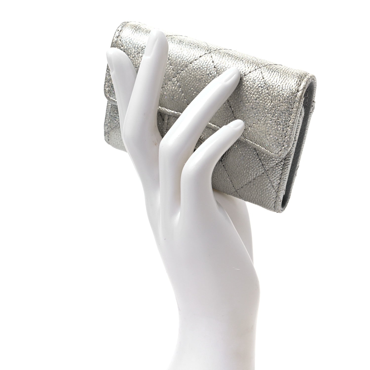 Chanel Metallic Caviar Quilted Classic 4 Key Holder Wallet Silver 2 of 7