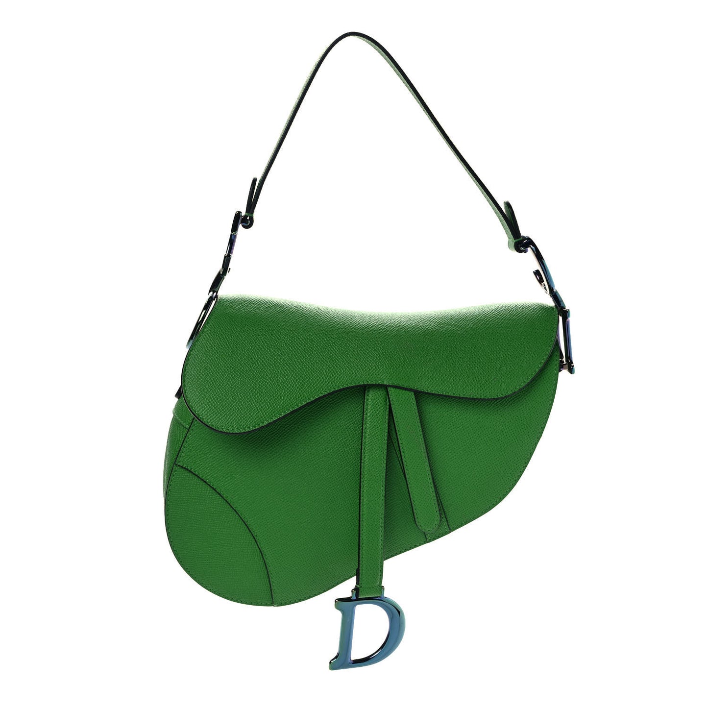 Grained Calfskin Saddle Bag Green
