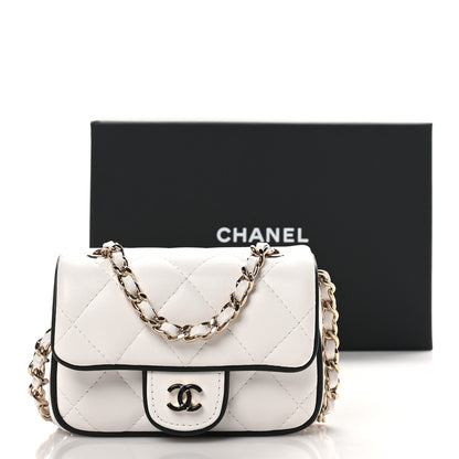 Chanel Lambskin Quilted Resin CC Flap Clutch With Chain White Black 11 of 11