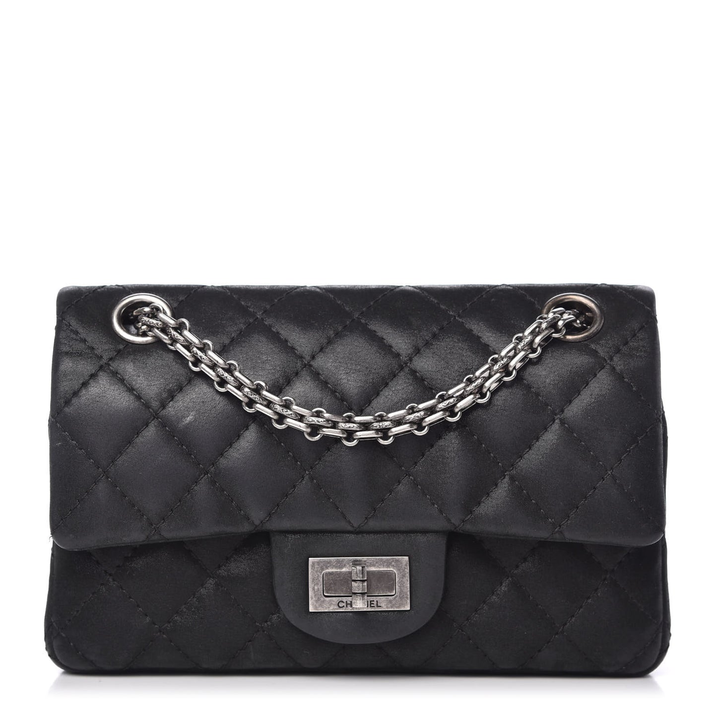 Iridescent Calfskin Quilted 2.55 Reissue 224 Flap Black