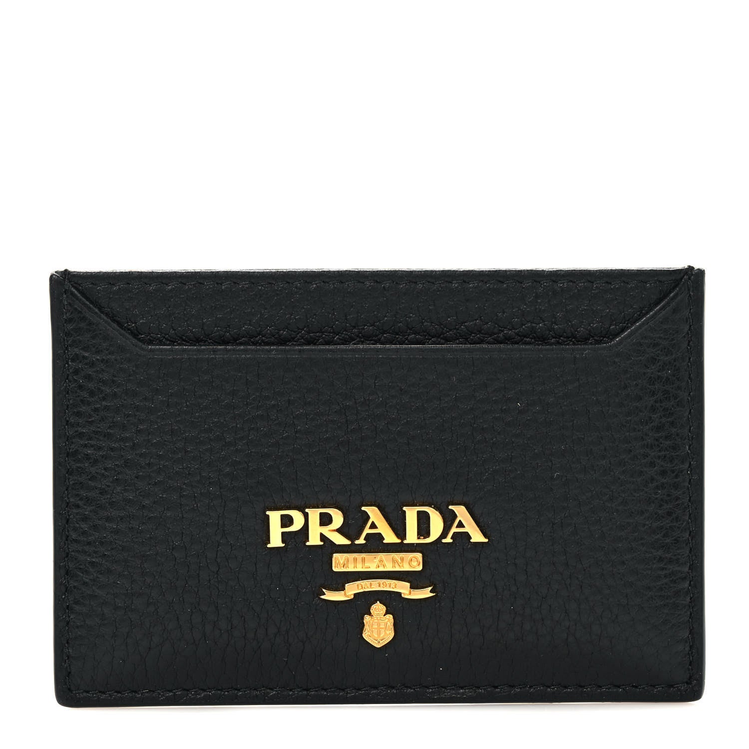Prada Vitello Grain Metal Card Holder Black 1 of 7