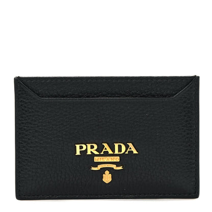 Prada Vitello Grain Metal Card Holder Black 1 of 7