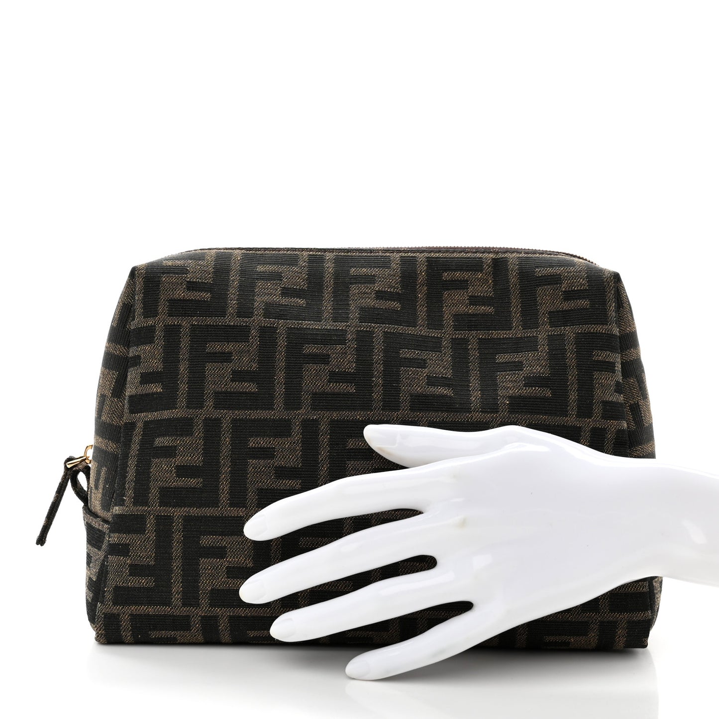 Fabric Jacquard FF 1974 Medium Trapezoid Beauty Pouch Tobacco Moro Black