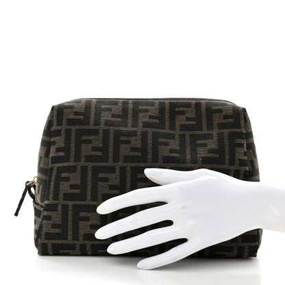 Fendi Fabric Jacquard FF 1974 Medium Trapezoid Beauty Pouch Tobacco Moro Black 2 of 7
