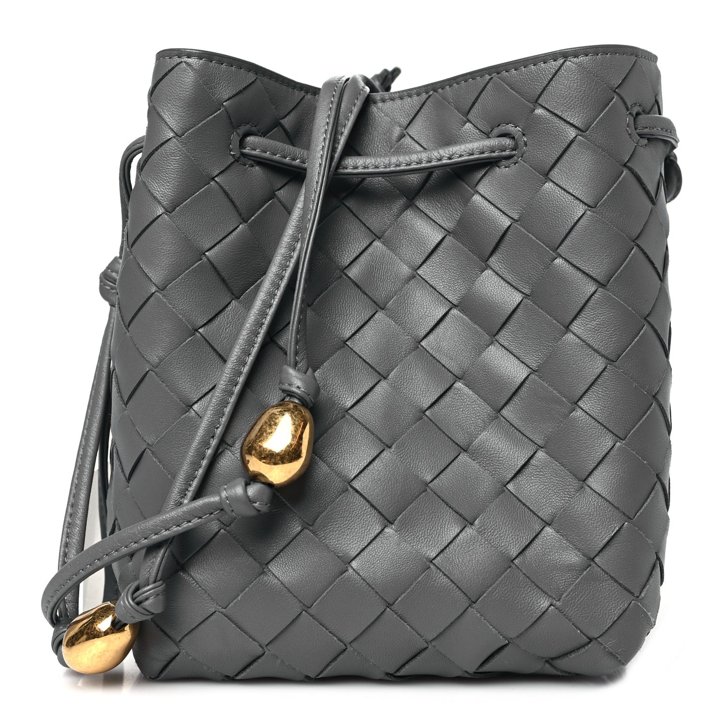 Nappa Intrecciato Small Drawstring Bucket Bag Thunder