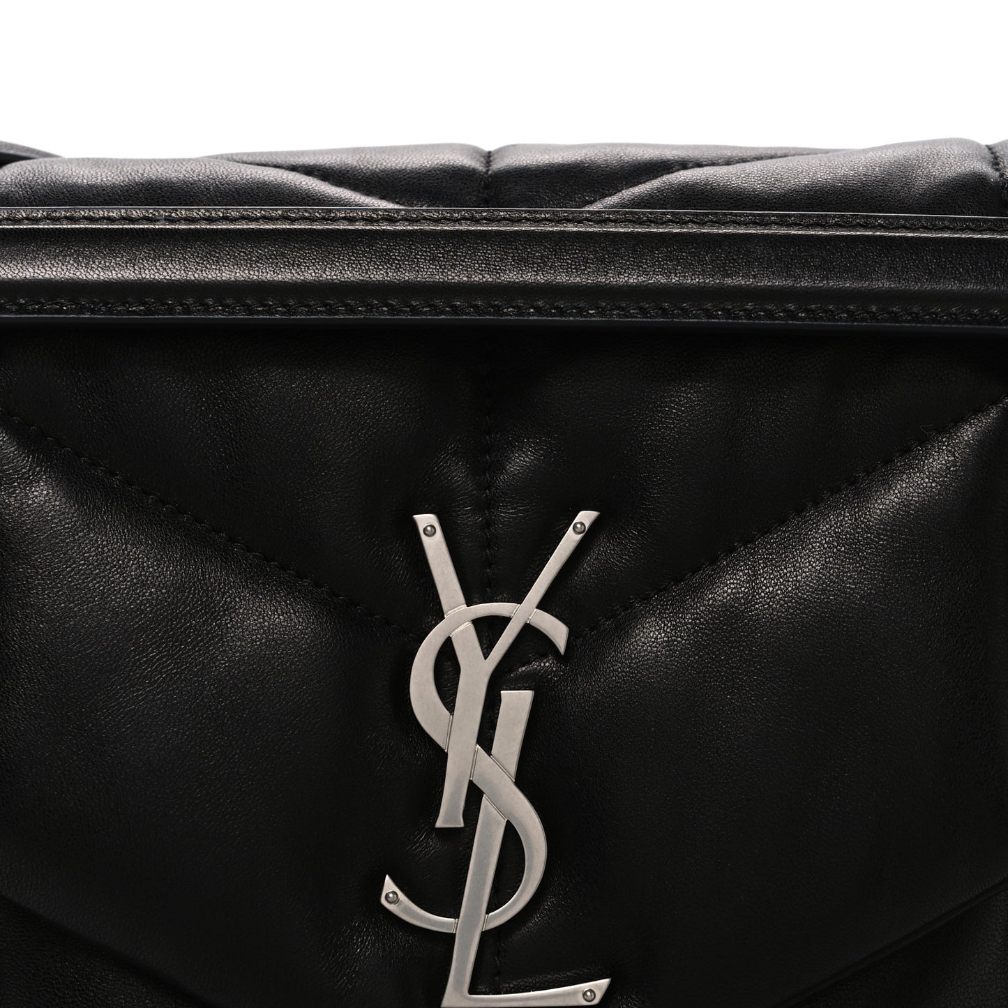 Lambskin Quilted Medium Loulou Puffer Monogram Chain Satchel Black