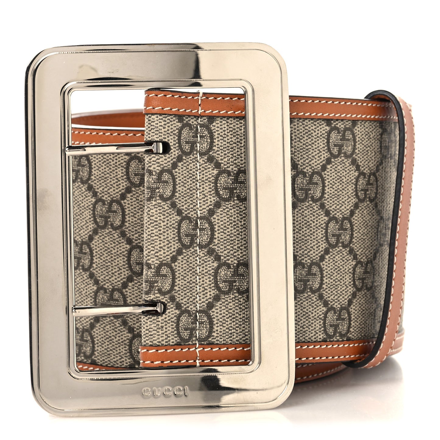 Monogram Calfskin Wide Belt 80 32 Beige Ebony Tan