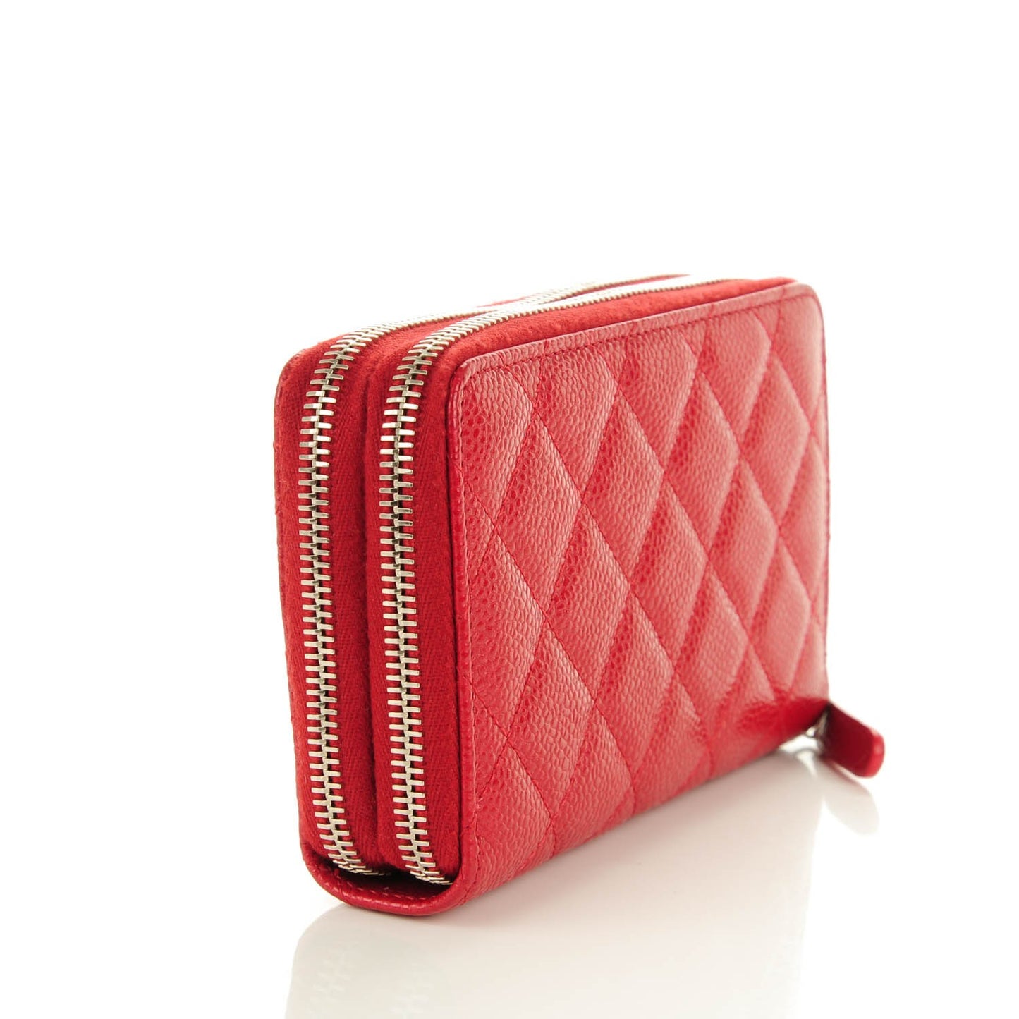 Caviar Quilted Large Gusset Double Zip Around Wallet Red