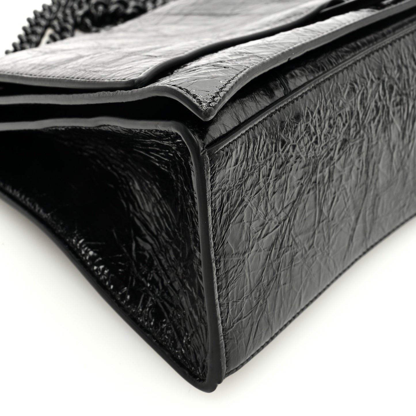 Crushed Calfskin Monochrome Medium Crush Chain Bag Black