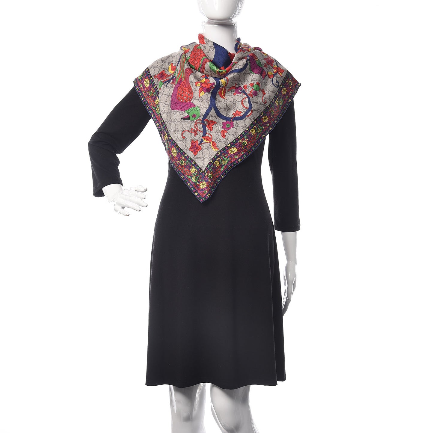 Silk Monogram Floral Birds Square Scarf Multicolor