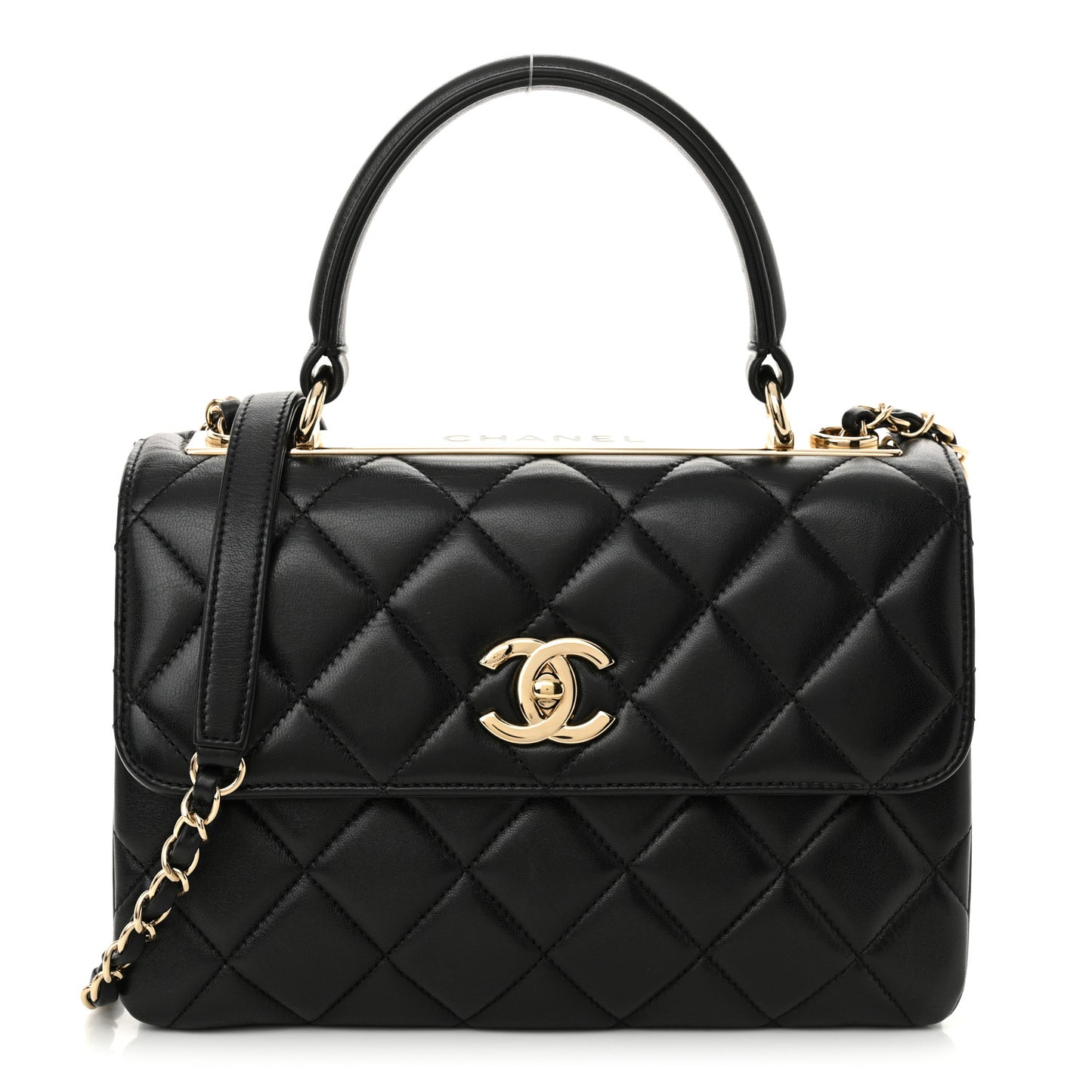 Lambskin Quilted Small Trendy CC Dual Handle Flap Bag Black