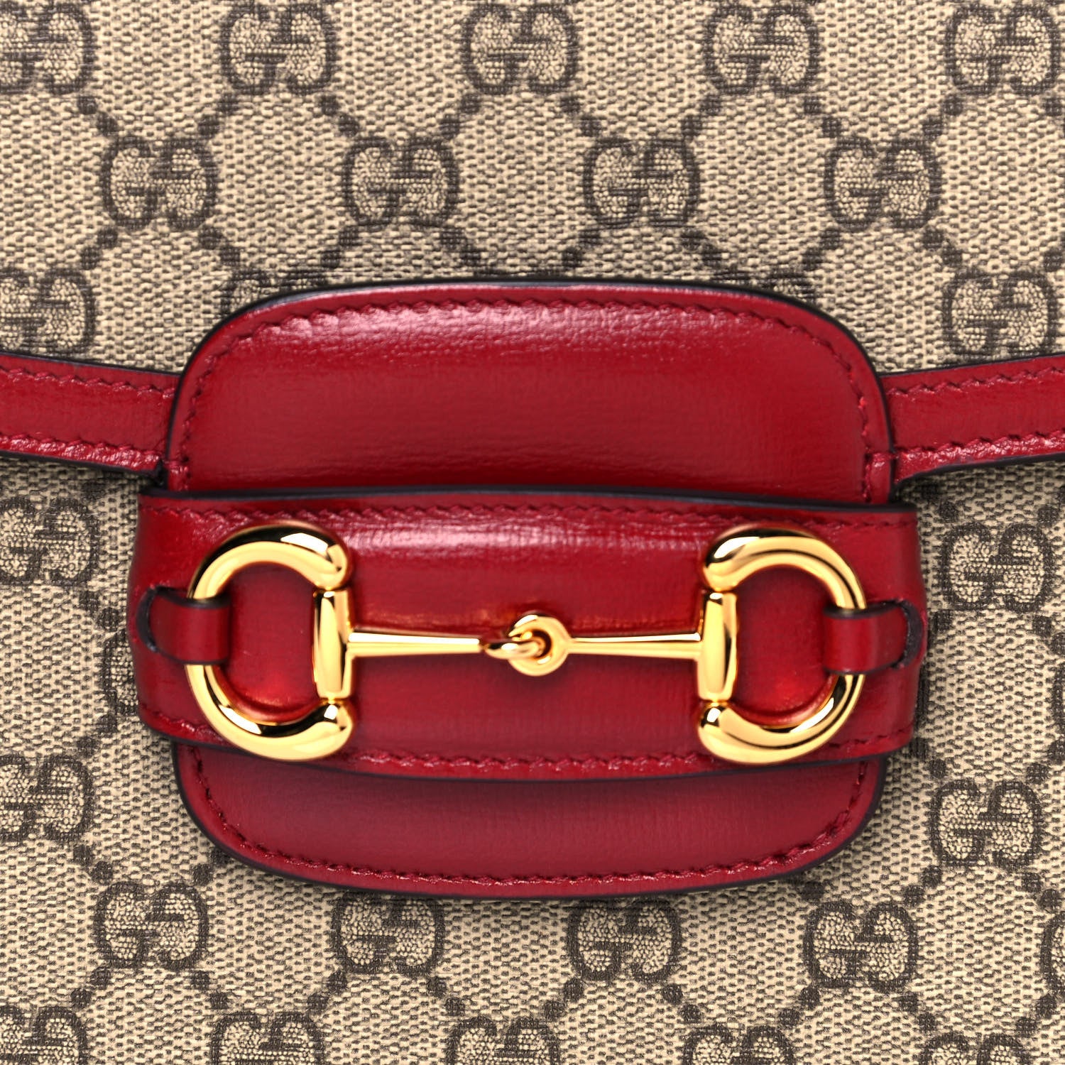Gucci GG Supreme Monogram Azalea Calfskin Horsebit 1955 Shoulder Bag Beige Ebony New Cherry Red 8 of 14