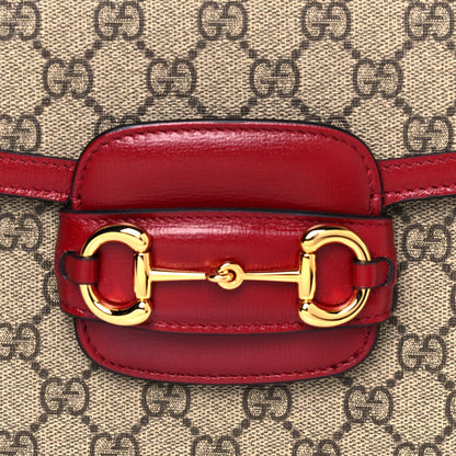 Gucci GG Supreme Monogram Azalea Calfskin Horsebit 1955 Shoulder Bag Beige Ebony New Cherry Red 8 of 14