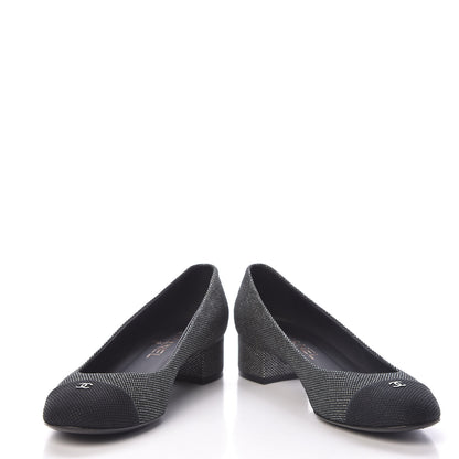 Chanel Metallic Mesh Quilted CC Cap Toe Pumps 38.5 Black Silver 5 of 12