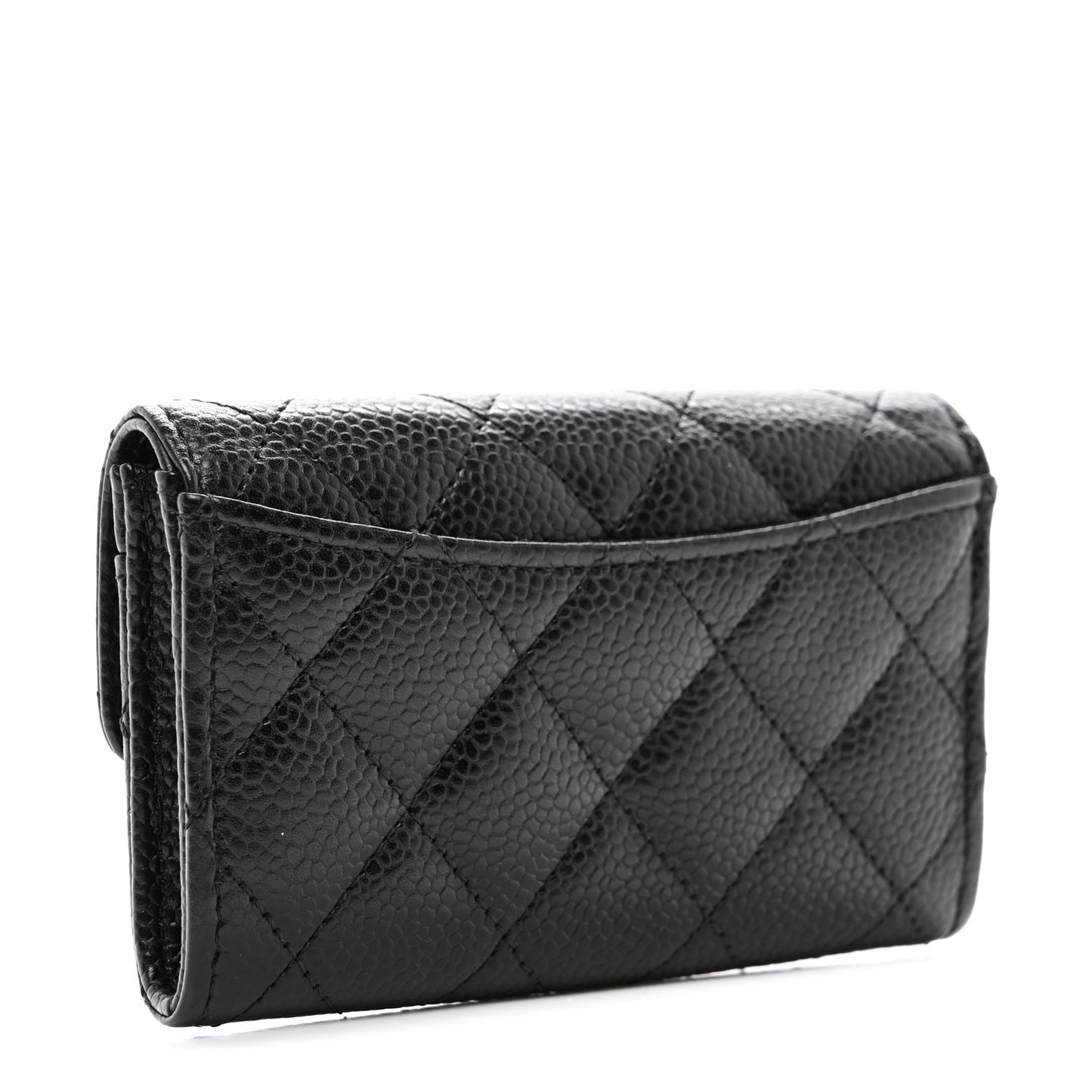 Caviar Quilted Flap Card Holder Wallet Black