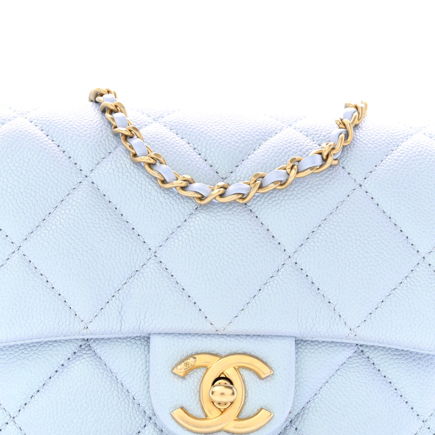 Iridescent Caviar Quilted Mini My Perfect Flap Light Blue
