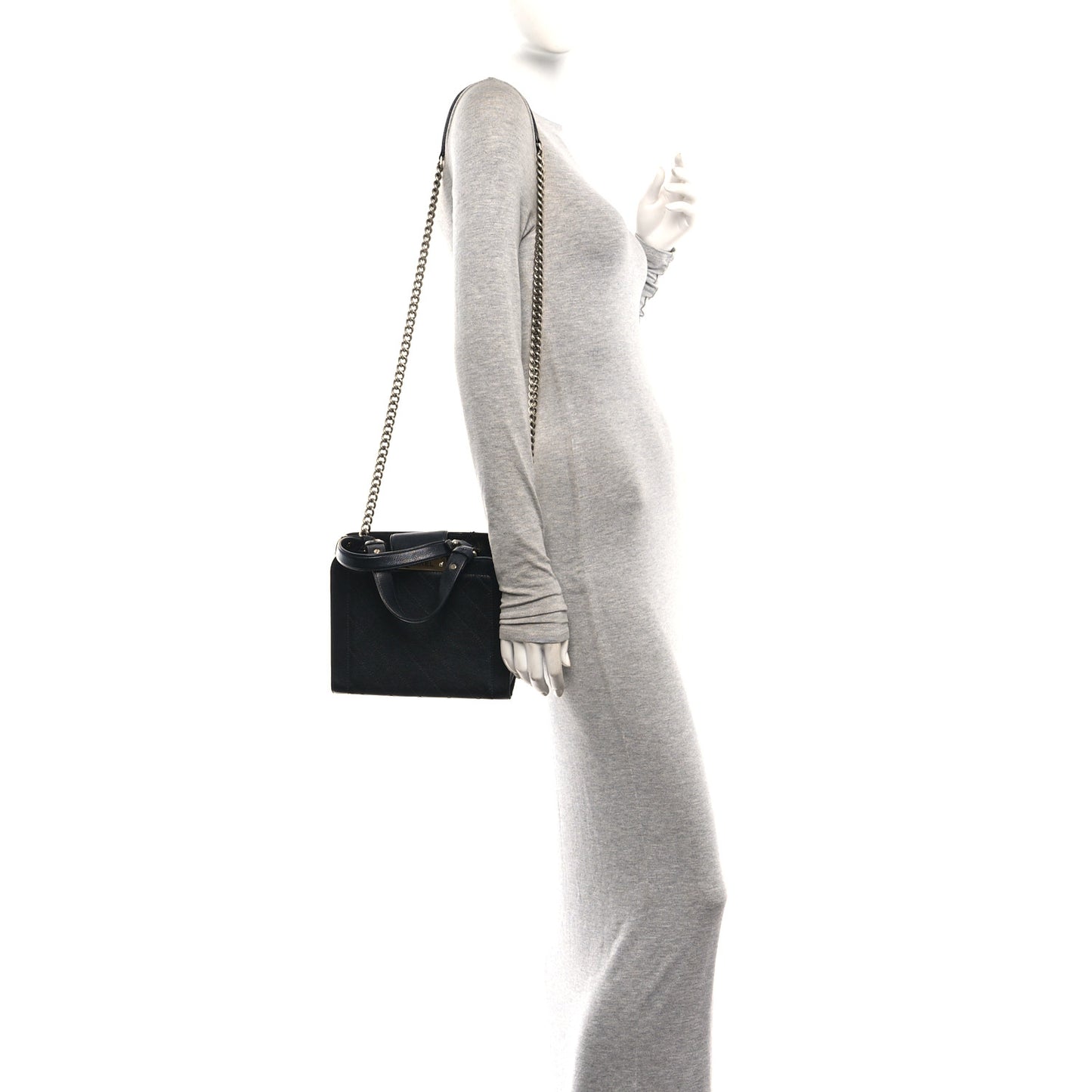 Grained Calfskin Stitched Small Label Click Shopper Tote Black