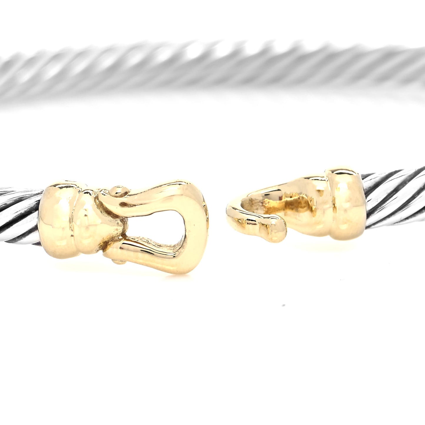 Sterling Silver 14K Yellow Gold 4mm Cable Classic Buckle Bracelet