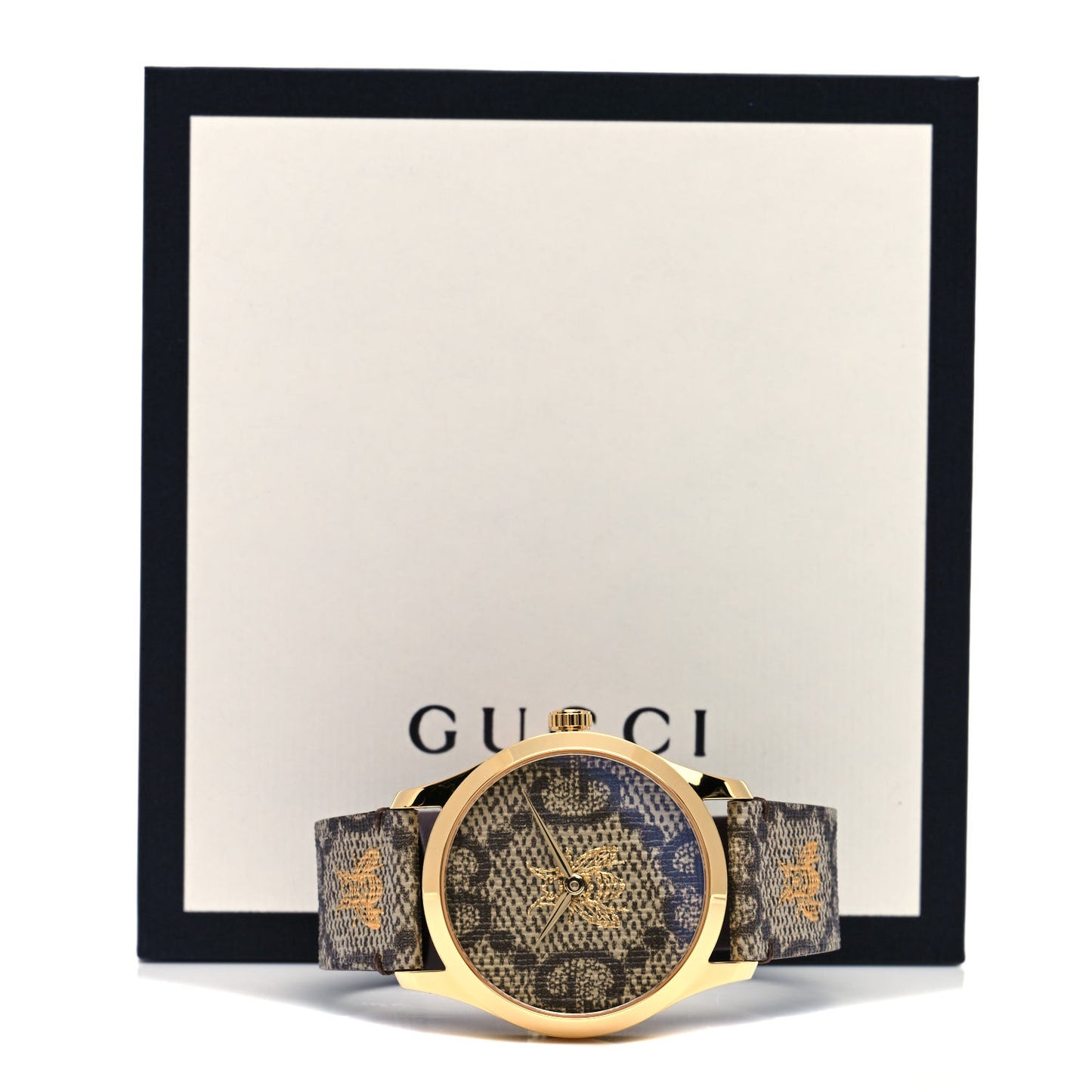 Stainless Steel Canvas 38mm G-Timeless GG Supreme Bee Quartz Watch Brown