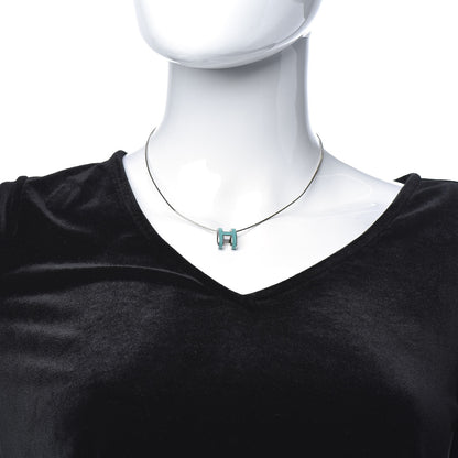 Hermes Lacquered Palladium Pop H Pendant Necklace Turquoise 2 of 7