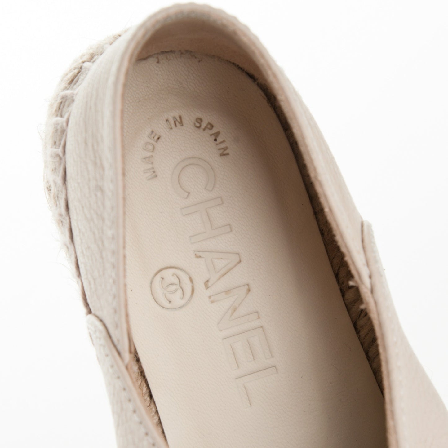 Grained Calfskin CC Espadrilles 35 Beige Black