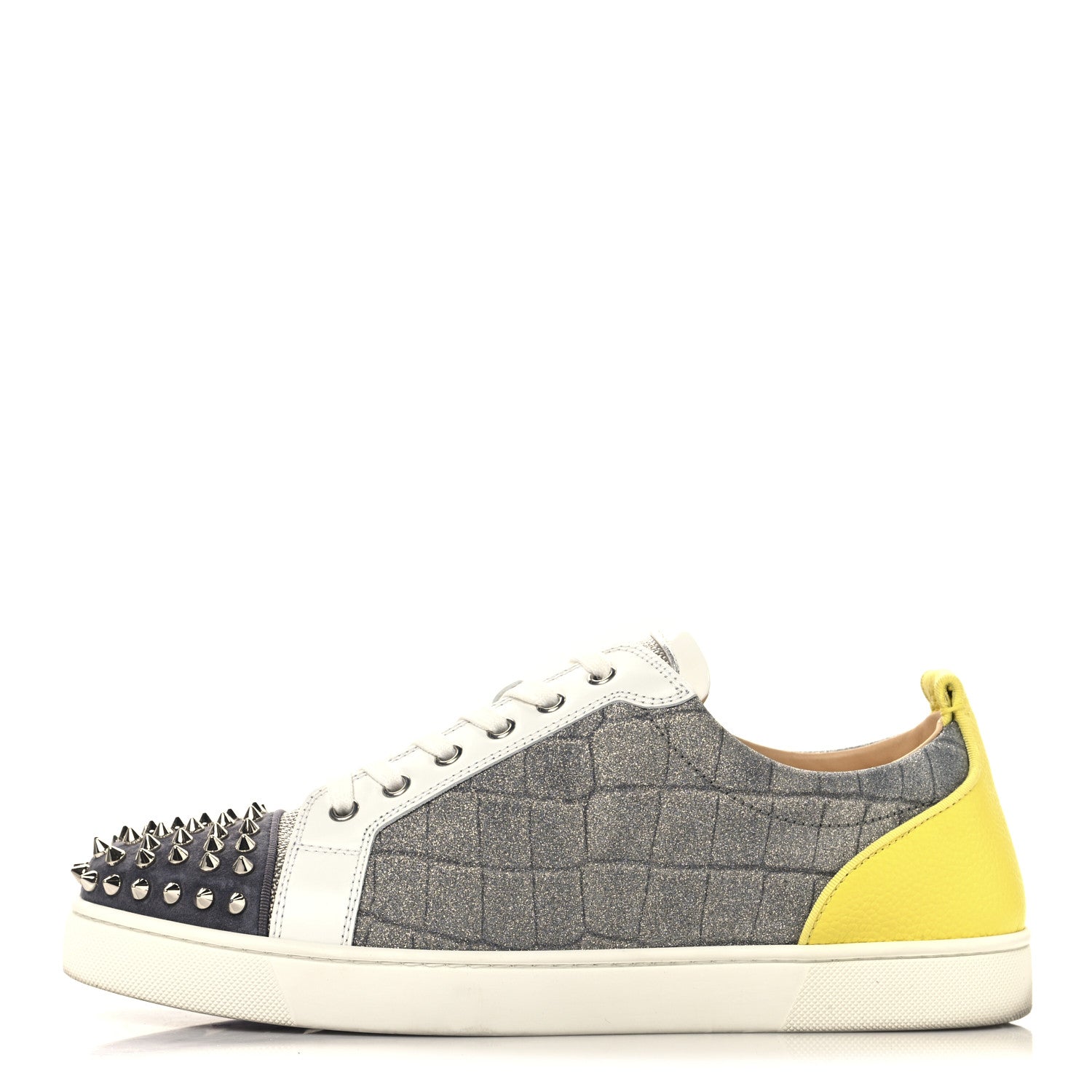 Christian Louboutin Suede Calfskin Crocodile Embossed Mens Louis Junior Spikes Orlato Flat Sneakers 44 Multicolor 1 of 9
