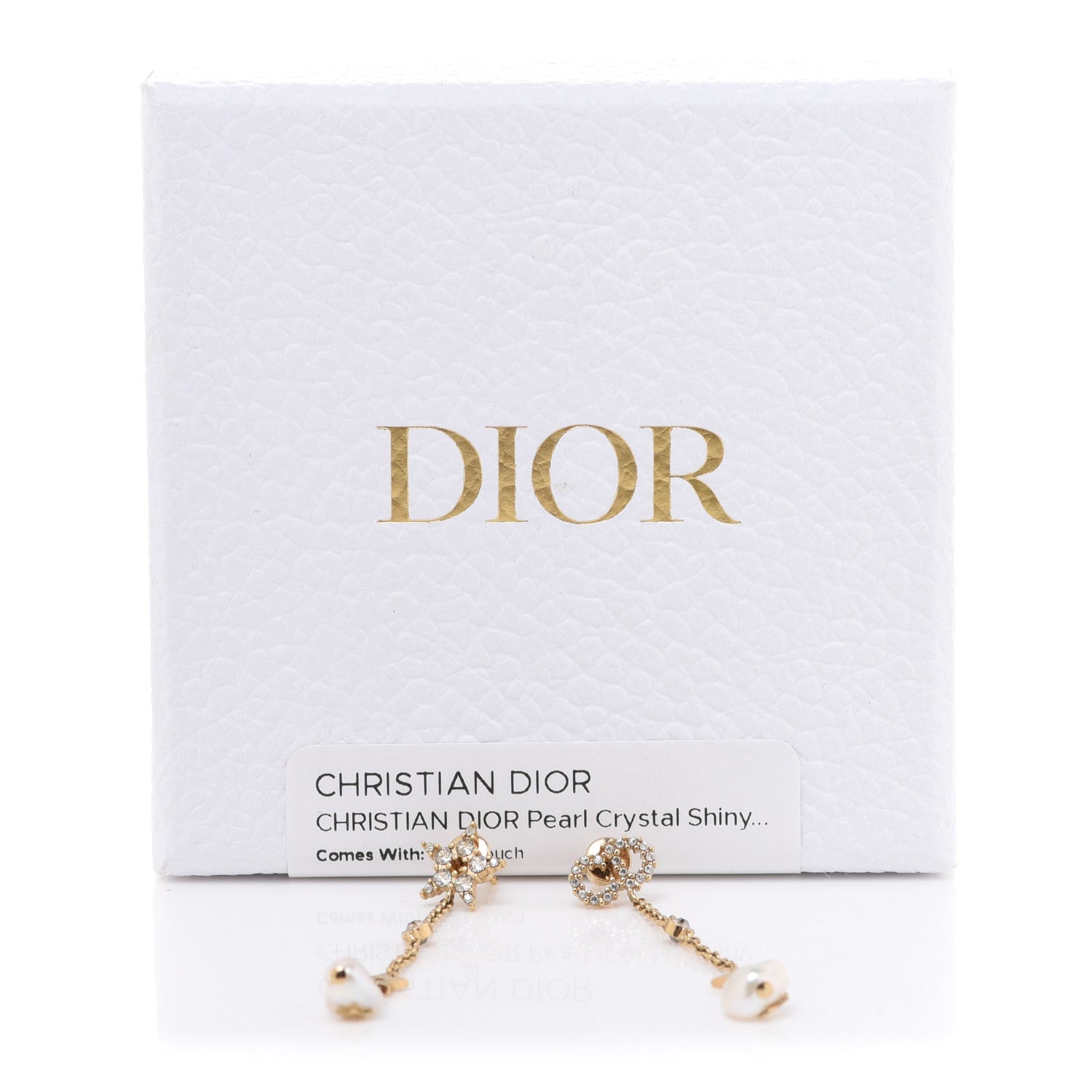 Christian Dior Pearl Crystal Shiny-D Dangle Chain Earrings Gold 5 of 5