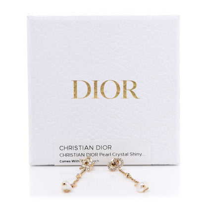 Christian Dior Pearl Crystal Shiny-D Dangle Chain Earrings Gold 5 of 5