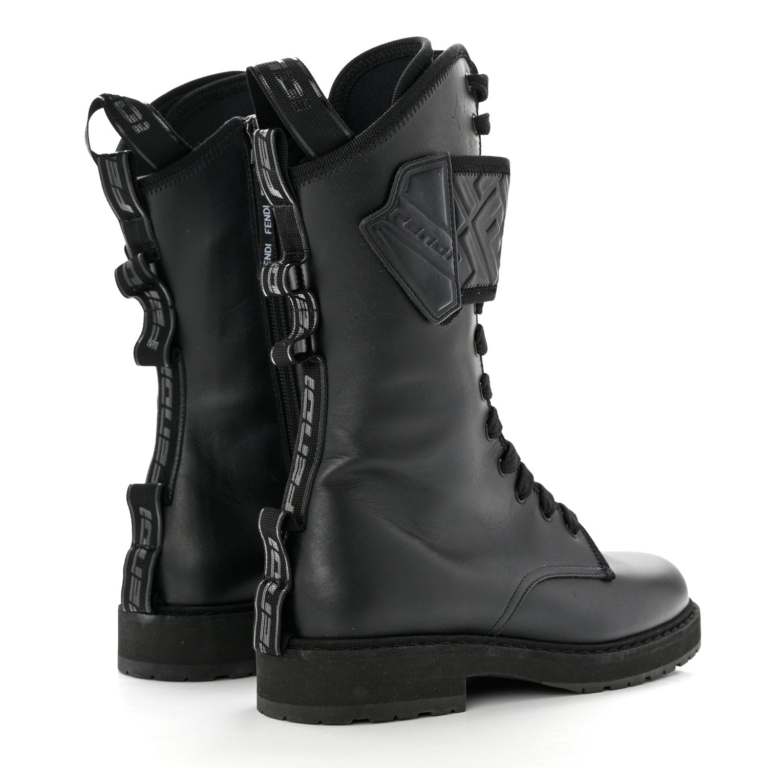 Fendi Vitello FF Embossed Biker Boots 36 Black 4 of 7