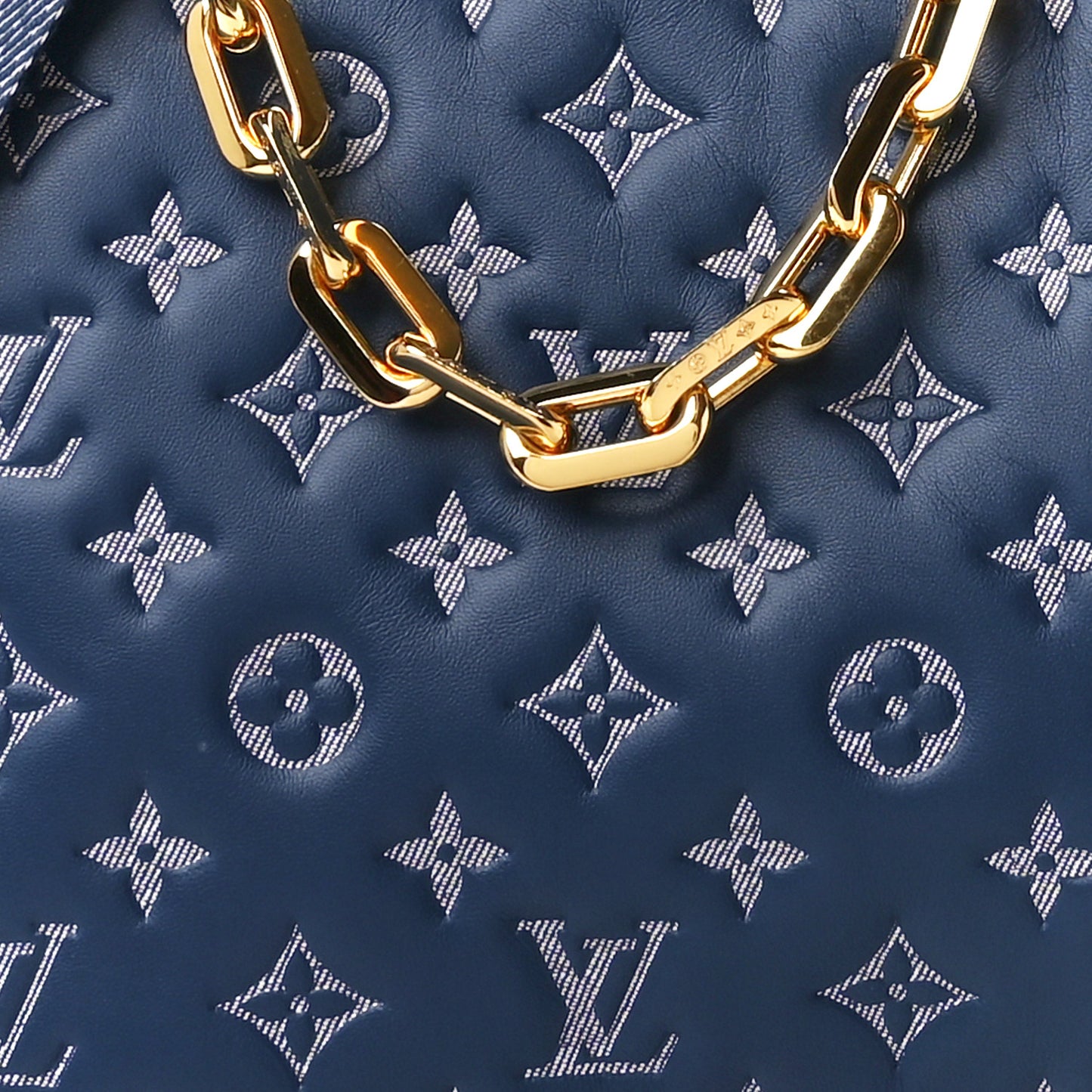 Lambskin Embossed Monogram Coussin PM Denim Blue