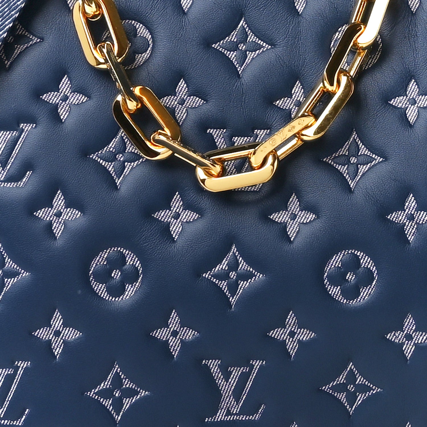 Louis Vuitton Lambskin Embossed Monogram Coussin PM Denim Blue 7 of 9