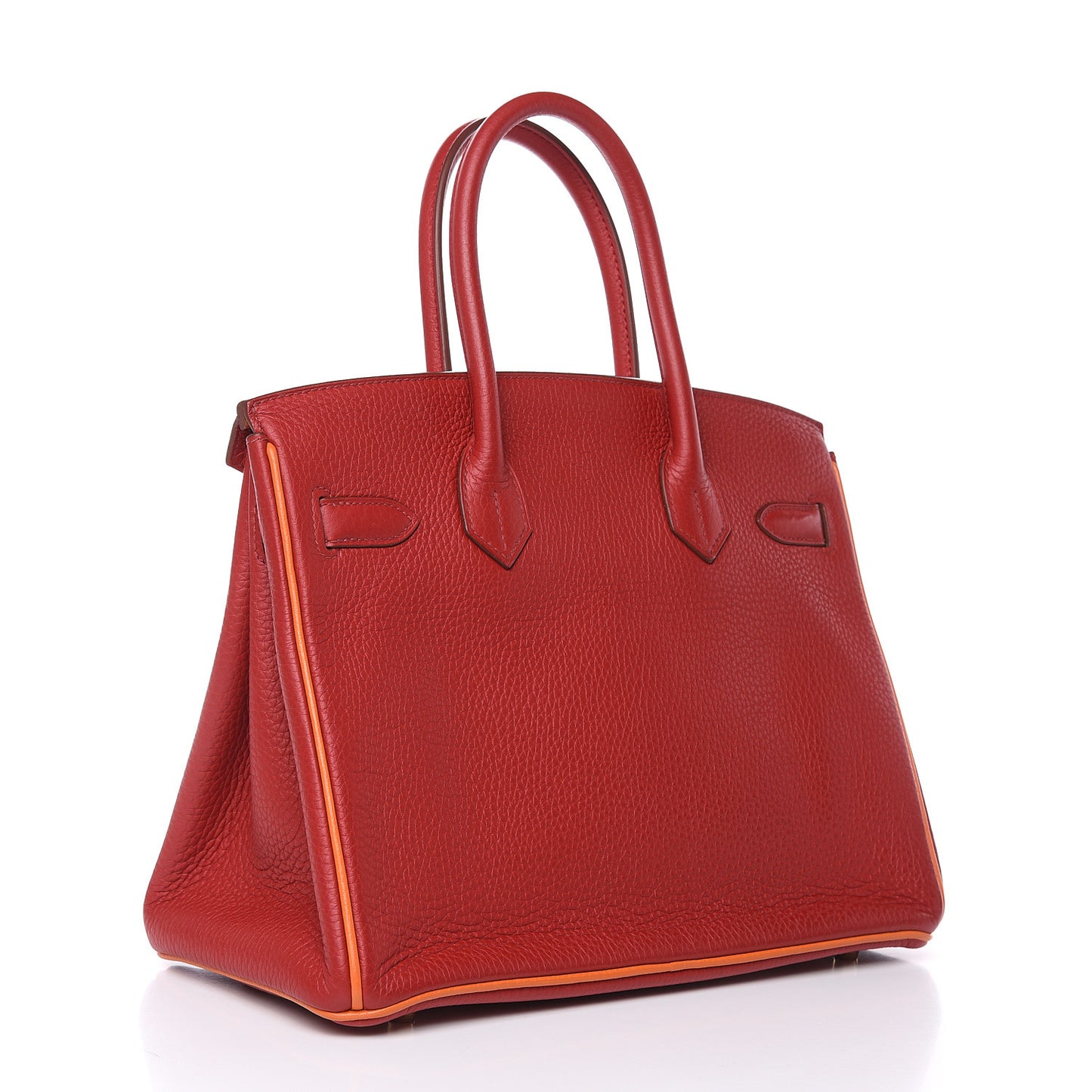 Taurillon Clemence Horseshoe Bi-Color Birkin 30 Rouge Garance and Orange