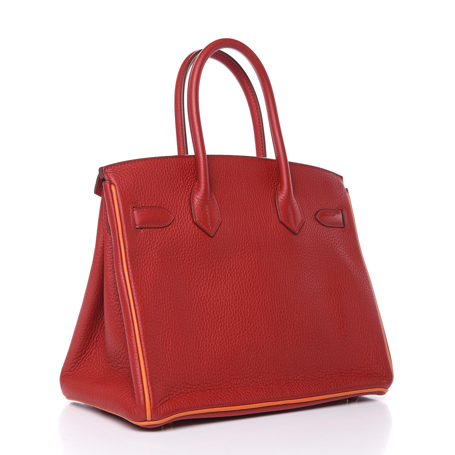 Hermes Taurillon Clemence Horseshoe Bi-Color Birkin 30 Rouge Garance and Orange 4 of 28