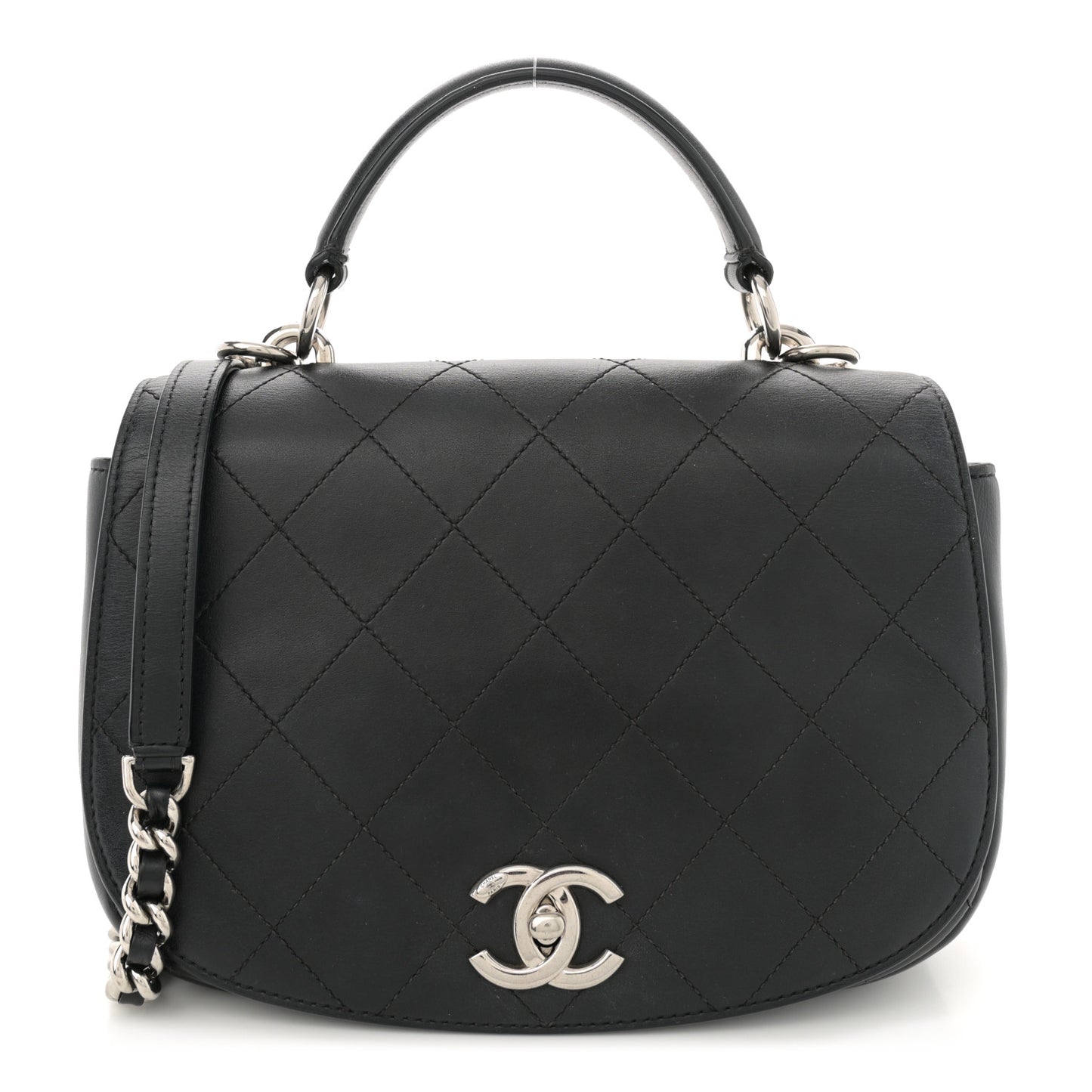 Calfskin Stitched Ring My Bag Flap Crossbody Bag Black
