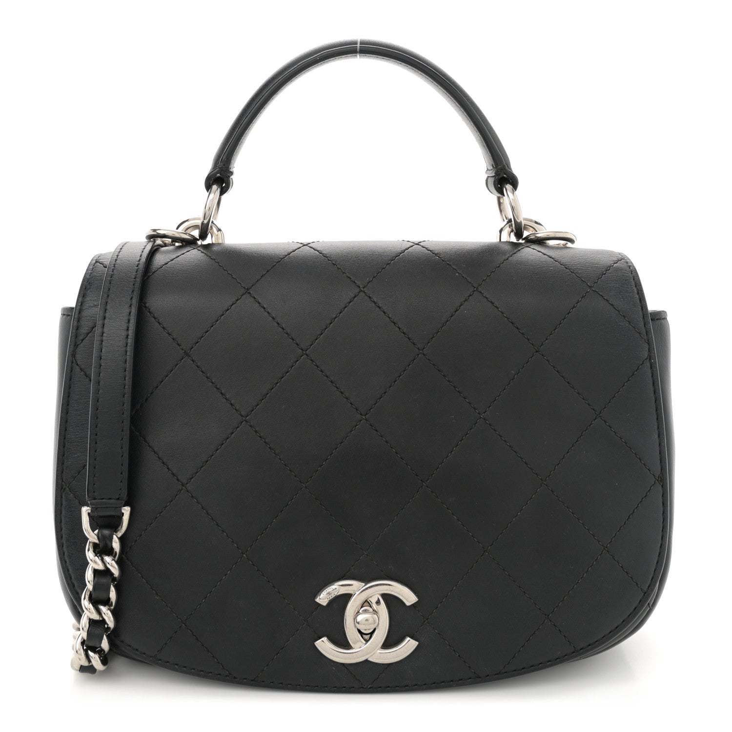 Chanel Calfskin Stitched Ring My Bag Flap Crossbody Bag Black 1 of 11