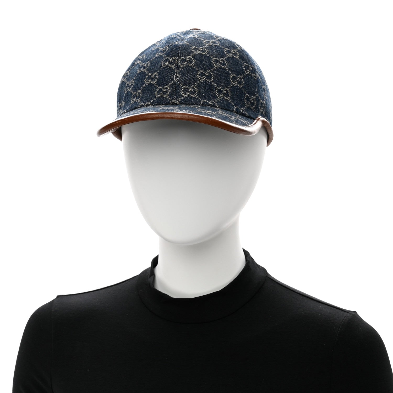 Gucci Washed Jacquard Denim Nappa GG Monogram Oscar Baseball Hat Denim Cuir 2 of 10