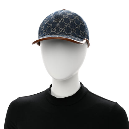 Gucci Washed Jacquard Denim Nappa GG Monogram Oscar Baseball Hat Denim Cuir 2 of 10
