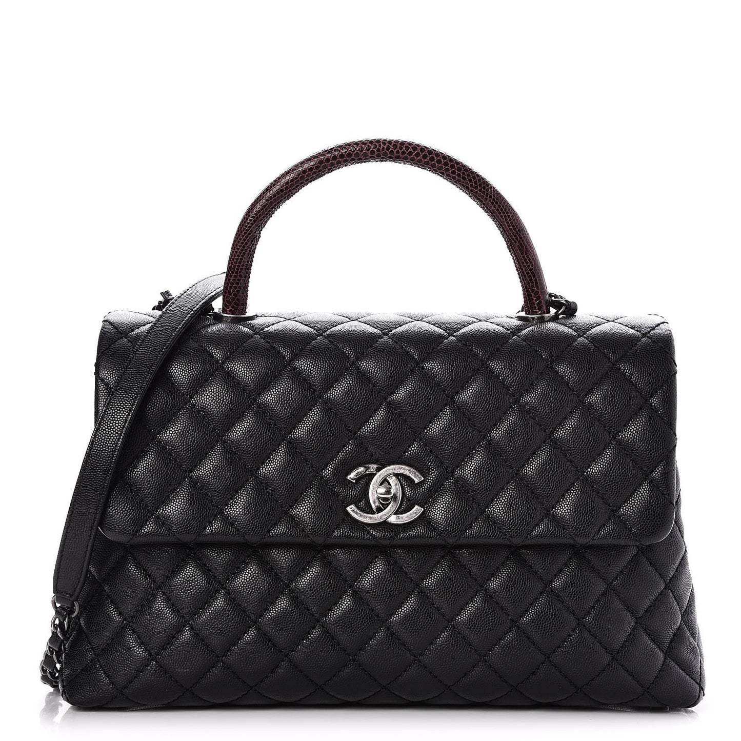 Caviar Lizard Quilted Medium Coco Handle Flap Black