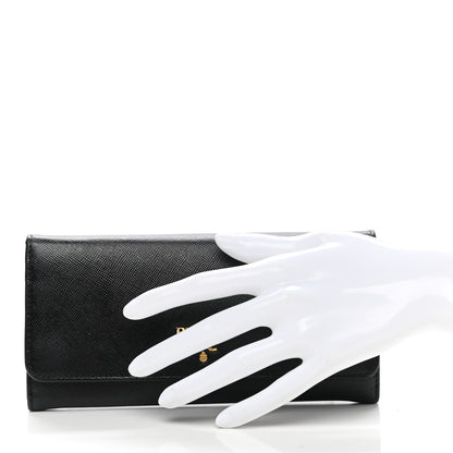 Prada Saffiano Metal Continental Flap Wallet Black 2 of 9