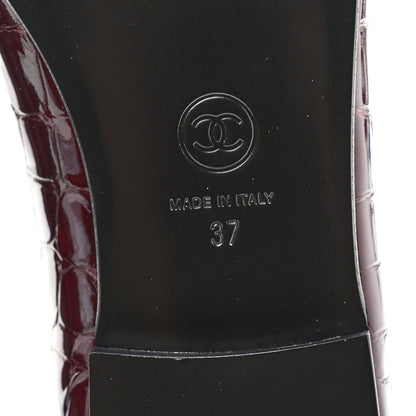 Chanel Patent Calfskin Crocodile Embossed Ballerina Flats 37 Dark Burgundy Black 8 of 10